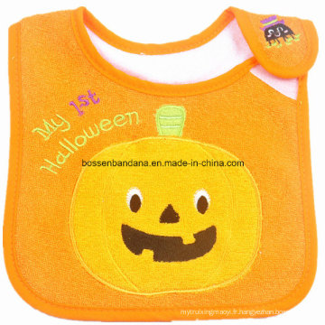 OEM Produit design personnalisé Broidered Pumpkin Halloween Festival Cotton Terry Baby Feeder Bibs